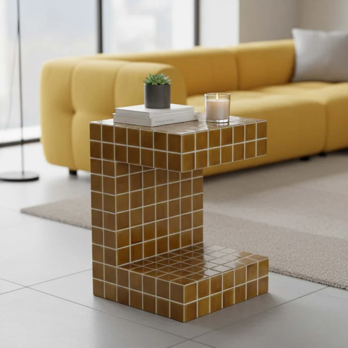 Mesa Lateral Ceramica Amarillo Selene Mostaza en Amarillo - Mesas de living, Uruguay | Divino