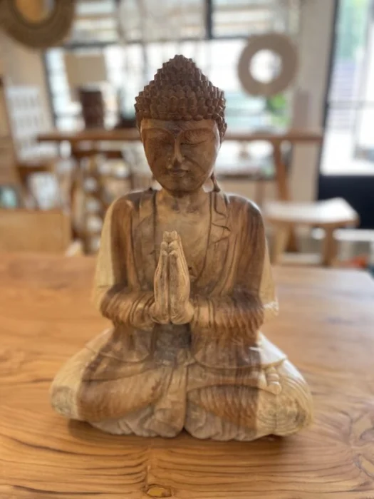 Buda tallado Anjali Mudra en Madera natural - Decoración, Uruguay | Balihai