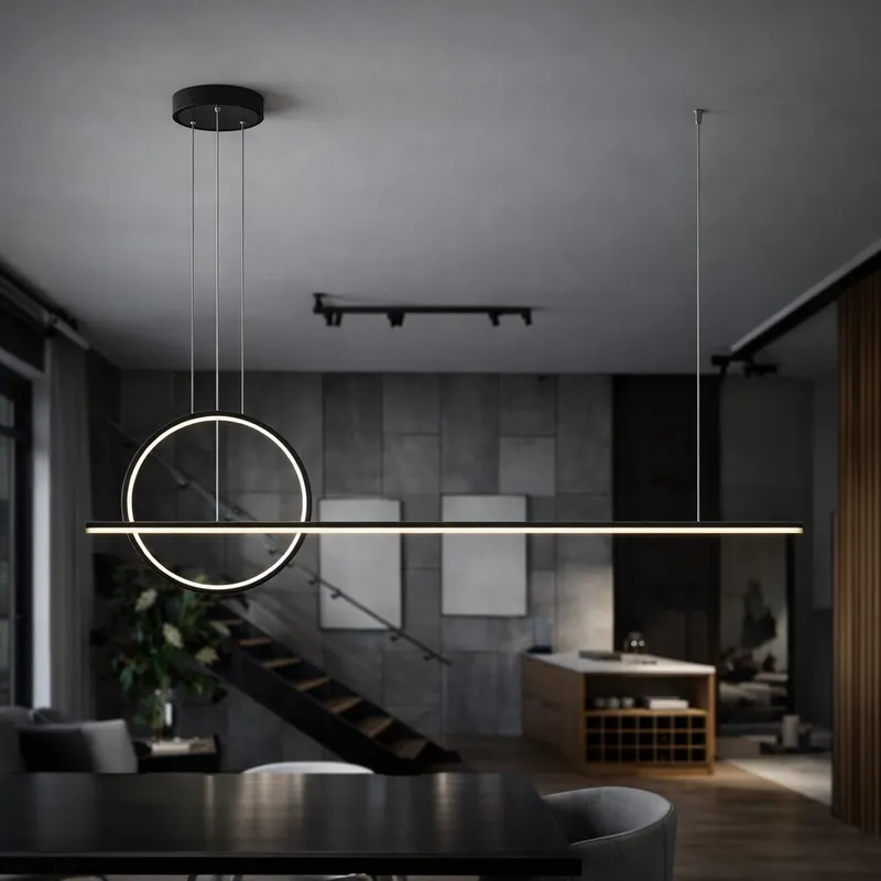Colgante Led linea y anillo 49W Dimerizable en Negro - Lámparas colgantes, Uruguay | Iluminica
