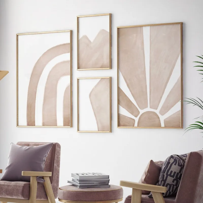 Abstractos Neutros - Sunshine X4 en Beige - Láminas, Uruguay | La Cuadrería