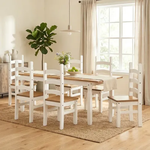 Juego de comedor Extensible 6 Sillas Mad Maciza 160 a 200 cm - Blanco en Blanco - Mesas de comedor, Uruguay | Rústico Hogar
