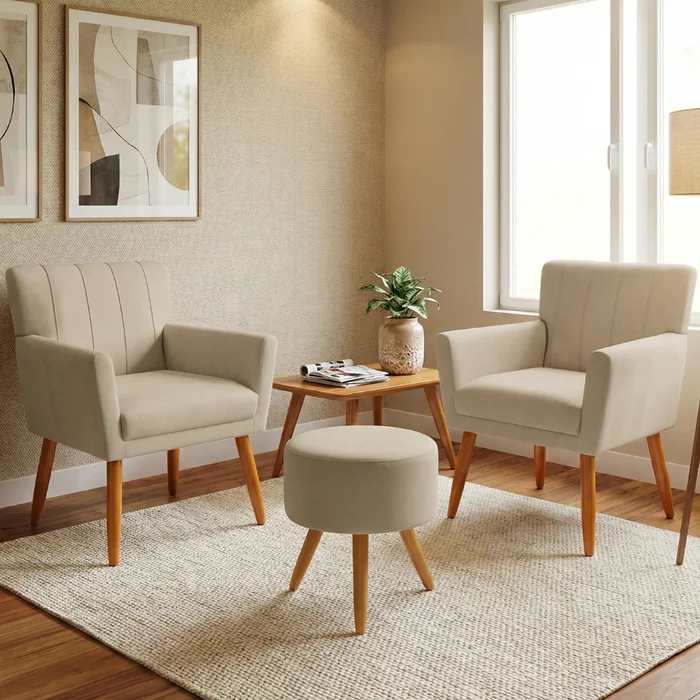 Conjunto Cecilia + Puff - Moderna Hogar en Beige - Butacas, banquetas y puffs, Uruguay | Moderna Hogar