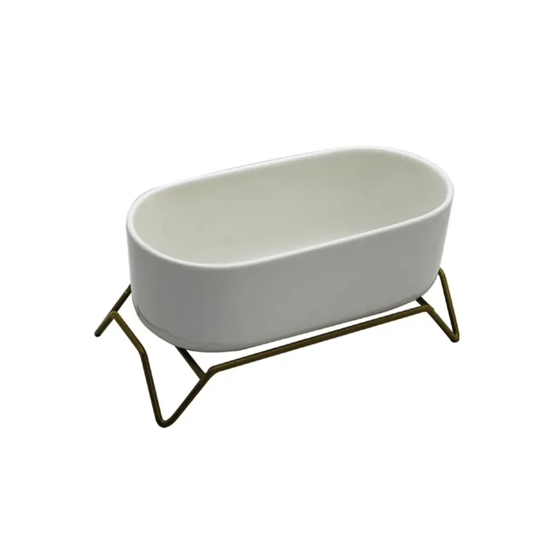 MACETA CERAMICA C/BASE 17x9x9CM BLANCO/DORADO en Blanco - Macetas, Uruguay | Koz