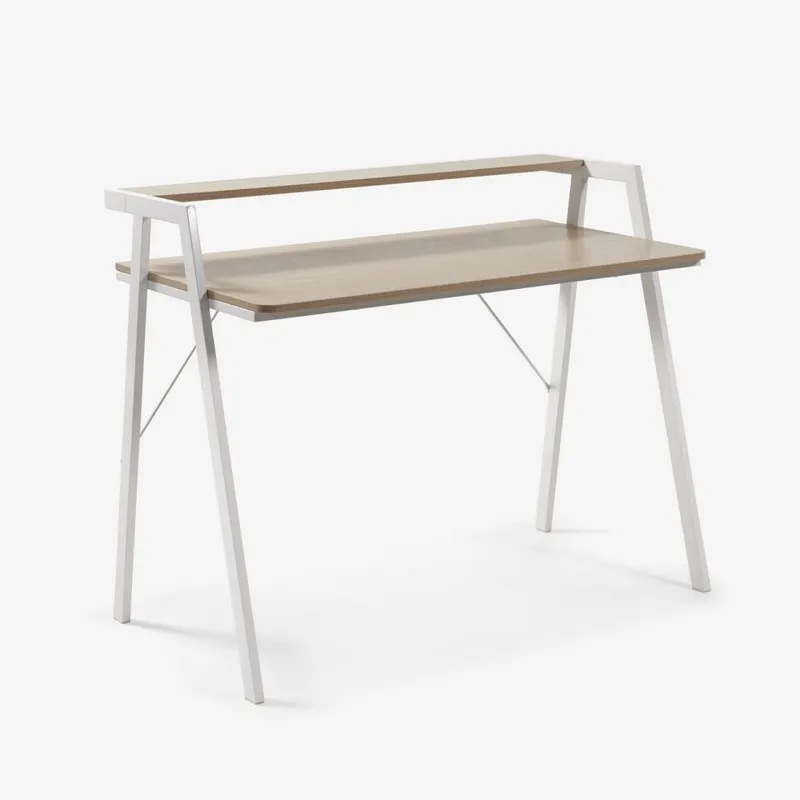 Escritorio Aarhus melamina acabado natural patas de acero acabado blanco 115 x 60 cm en Blanco - Escritorios y sillas de escritorio, Uruguay | Kavehome