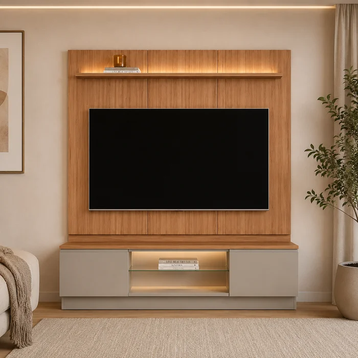 Conjunto Modular - Magnum 200CM con Led en Madera natural - Muebles para TV, Uruguay | Balton