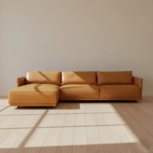 Sillón C/chaise Izquierdo 3 Cuerpos Cuero-100-natural Marron Romeo Tp3 Camel en Beige - Sillones y sofás, Uruguay | Divino
