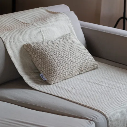 Funda de almohadón algodón 30x50cm - Beige Waffle - Textiles, Uruguay | Buho Store