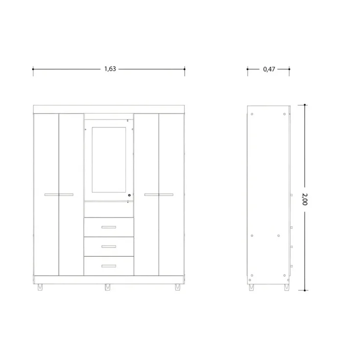 Ropero con Espejo 4 puertas y 3 cajones - Agata - Línea FIT - Roperos y placares, Uruguay | Ecowood, vista 5
