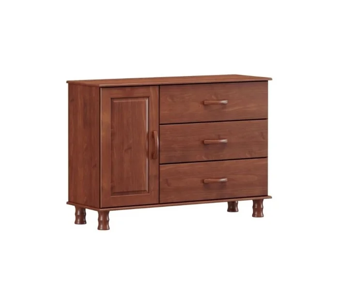 Comoda 3 Cajones 1 Puerta Madera Maciza Premium en Marrón - Cómodas, Uruguay | Rústico Hogar