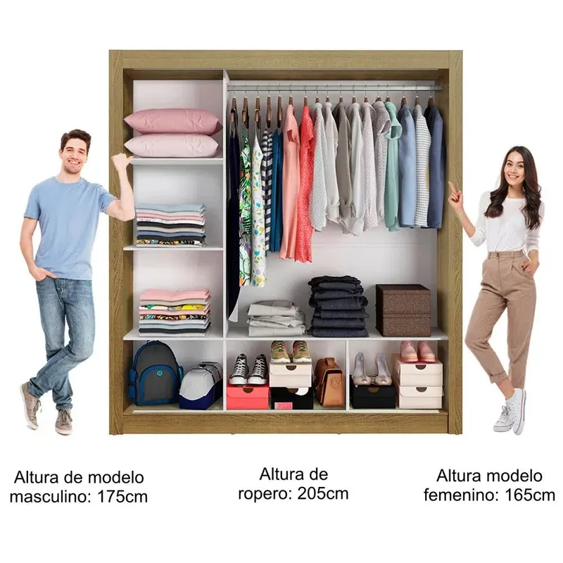 Ropero Placard Matrimonial Monaco 170CM con 2 Espejos 3 Puertas Corredizas en Negro/Rustico - Roperos y placares, Uruguay | Balton, vista 22