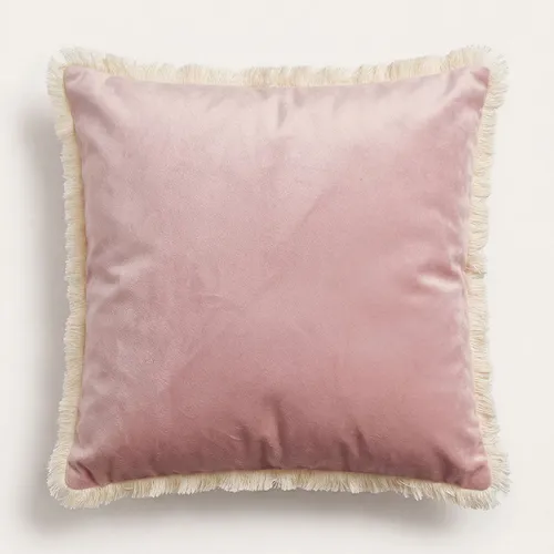 Almohadón Terciopelo Flecos en Rosa - Textiles, Uruguay | Cabana
