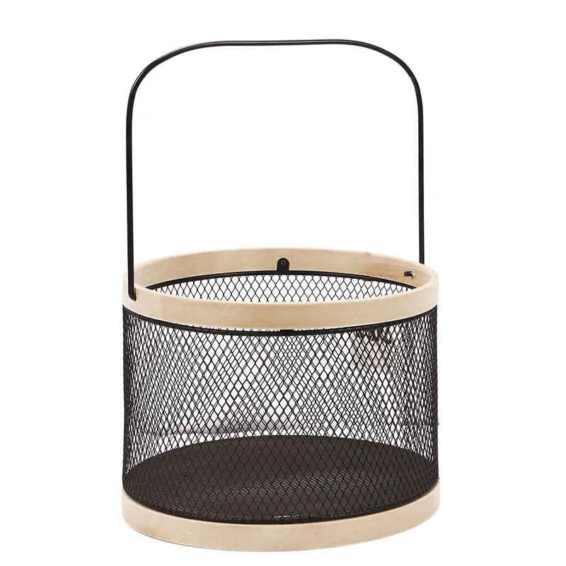 CESTO C/ASA METAL GRIS/NATURAL. D25x19.5CM en Multicolor - Canastos, Uruguay | Decohogar