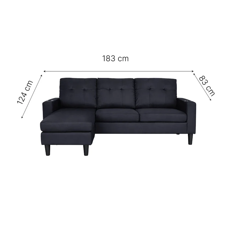 Sofá MILKA con Chaise Long Negro en Negro - Sillones y sofás, Uruguay | Soy Hogar, vista 4