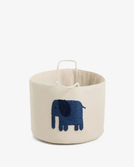 Cesta Tandani de algodón beige con elefante azul 30 cm en Beige - Canastos, Uruguay | Kavehome