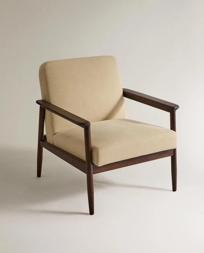 BUTACA MADERA Y LINO en Beige - Butacas, banquetas y puffs, Uruguay | Zara Home, vista 2