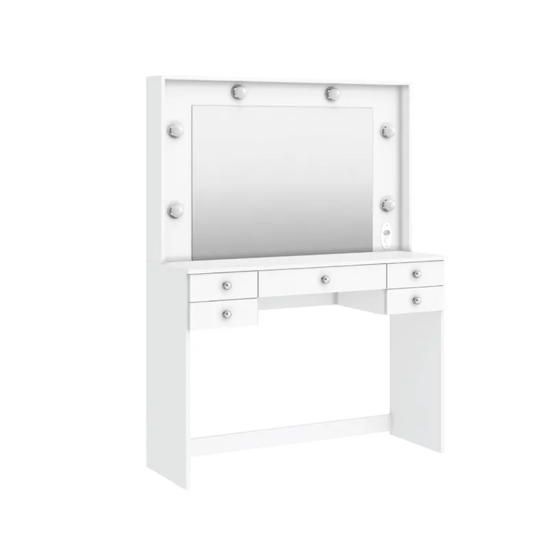Tocador 5 Cajones Linea Retro Dormitorio Luces Espejo en Blanco, Uruguay | Soy Hogar