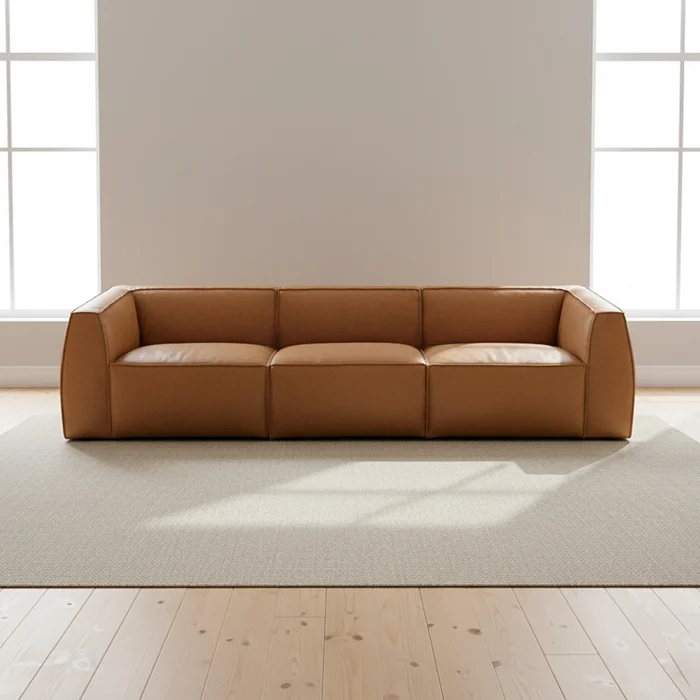 Sofá 4 Cuerpos Cuero Marron Tufa Camel en Beige - Sillones y sofás, Uruguay | Divino