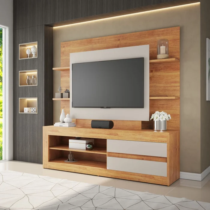 Rack Tv Modular Living Hasta Led 55 Estantes Exclusive Miel Off White en Madera natural - Muebles para TV, Uruguay | Soy Hogar, vista 2