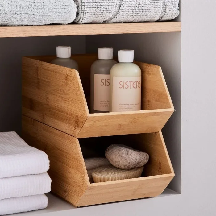 Contenedor apilable bambú en Caqui - Canastos, Uruguay | Buho Store