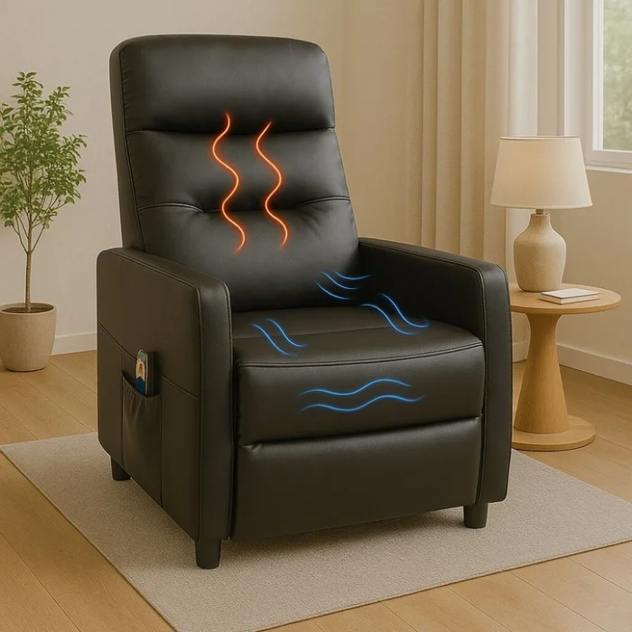 Sillon reclinable 1 cuerpo con masajeador y calefaccion - Negro en Negro - Sillones y sofás, Uruguay | La Cueva Muebles