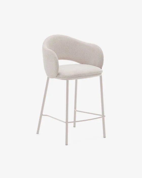 Taburete Maina - de chenilla beige y patas de acero con acabado beige FSC Mix Credit 65 cm en Azul - Butacas, banquetas y puffs, Uruguay | Kavehome