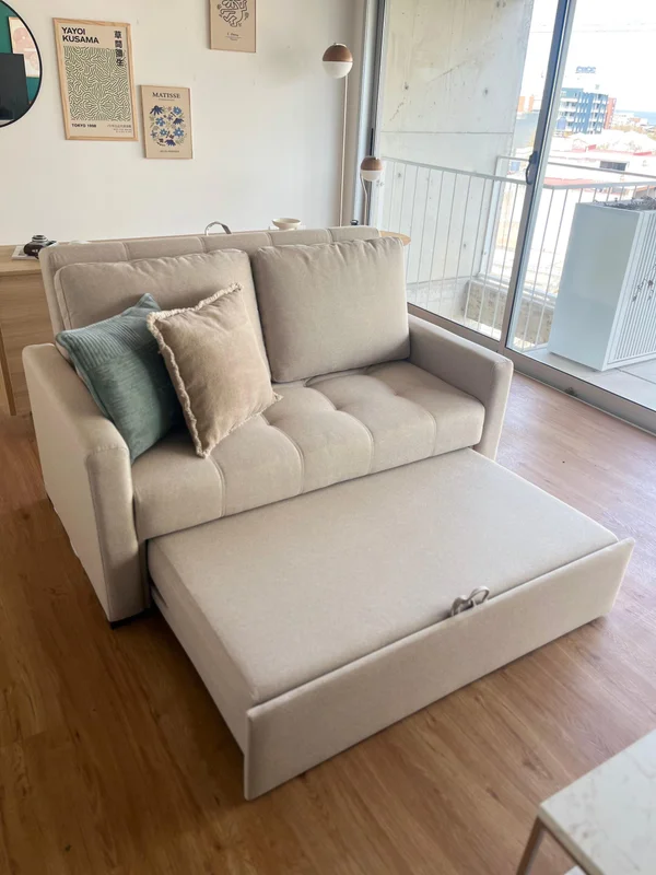 Sofá Cama Dallas 2 Cuerpos 150cm - Beige Aqua Block en Madera natural - Sillones y sofás, Uruguay | Berna home, vista 3