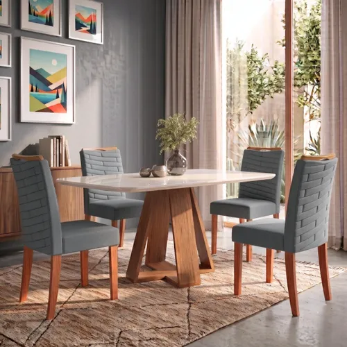 Juego De Comedor - 4 Sillas + Mesa Tapa De Vidrio - Celeste - Gris Beige en Blanco - Mesas de comedor, Uruguay | Rústico Hogar