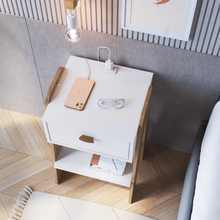 Mesa de Luz con Enchufe – Blanca - Mesas de luz, Uruguay | RM Muebles y Deco, vista 2