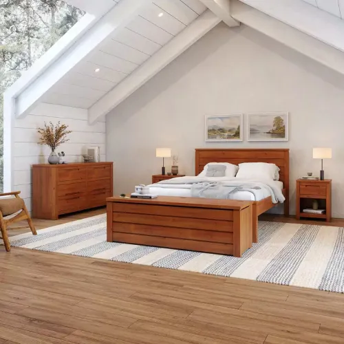 Cama 2 Plazas Madera Natural-beige Fresno en Madera natural - Dormitorio, Uruguay | Divino