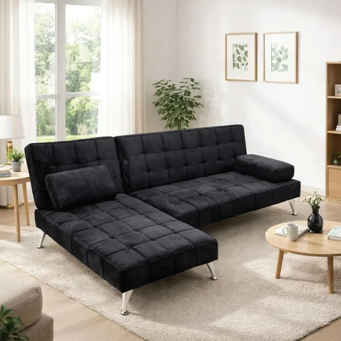 Sofá Cama Con Chaise Long Tapizado En Tela en Negro - Sillones y sofás, Uruguay | Soy Hogar, vista 3