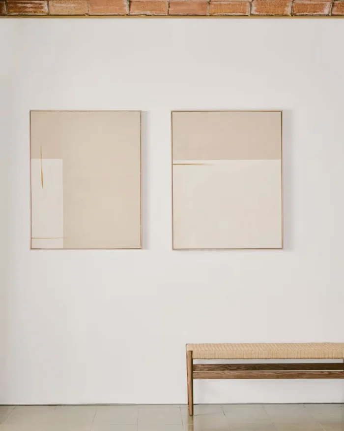 Cuadro abstracto de Salin con raya vertical de lino beige 80 x 100 cm en Beige - Decoración de pared, Uruguay | Kavehome, vista 2