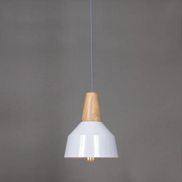 Campana de Aluminio y madera estilo nórdico - Blanco en Blanco - Lámparas colgantes, Uruguay | Iluminica, vista 5