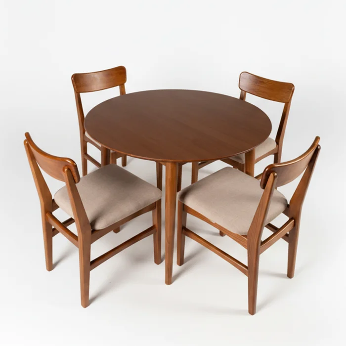 Juego de Comedor Olmo - Mesa redonda 115 + 4 sillas - Honey en Marrón - Mesas de comedor, Uruguay | NYR