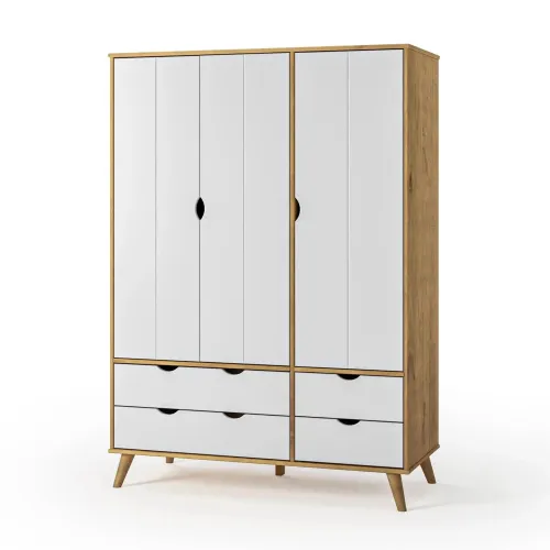Ropero 3 Puertas - 4 Cajones - Línea Berlin - Blanco en Blanco - Roperos y placares, Uruguay | Ecowood
