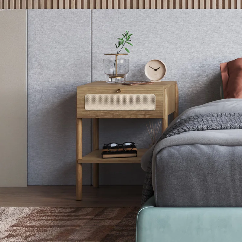 Mesa de Luz Oslo - 1 Cajon - Natural con tejido en Marrón - Mesas de luz, Uruguay | Nyr, vista 5