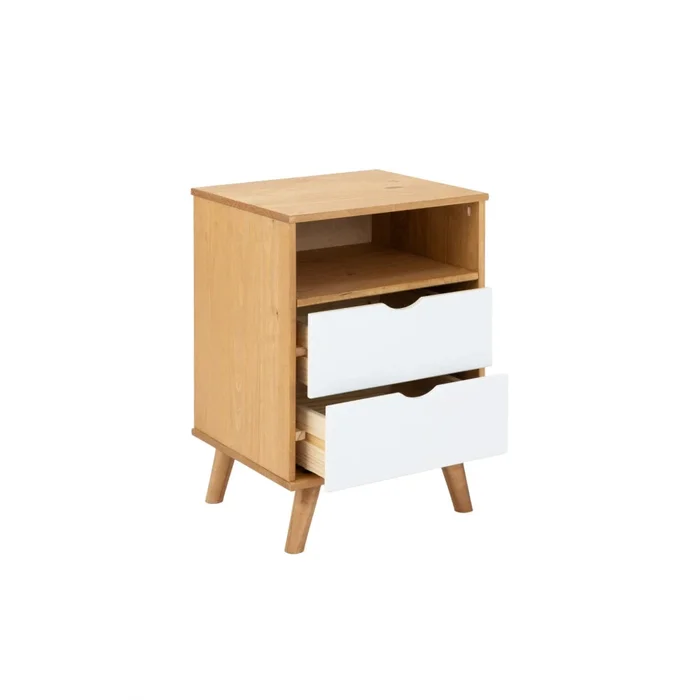 Mesa De Luz 2 Cajones Nicho - Linea Berlín - Blanco en Madera natural - Mesas de luz, Uruguay | Ecowood, vista 3