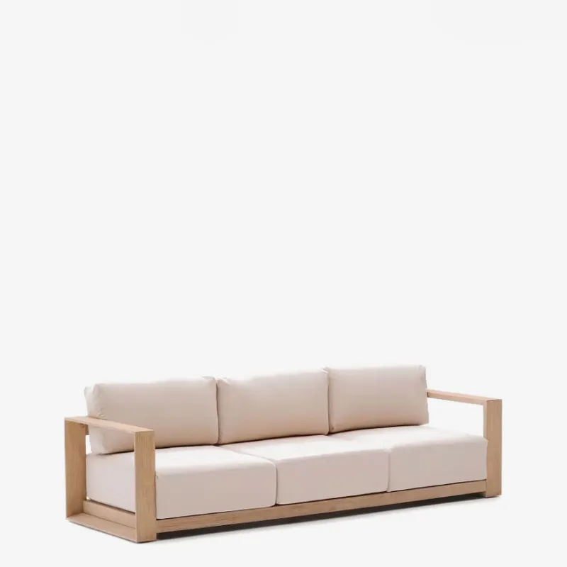 Sofá Ambra de 3 plazas de madera maciza de acacia con acabado claro 249 cm FSC 100% en Beige - Sillones y sofás, Uruguay | Kavehome