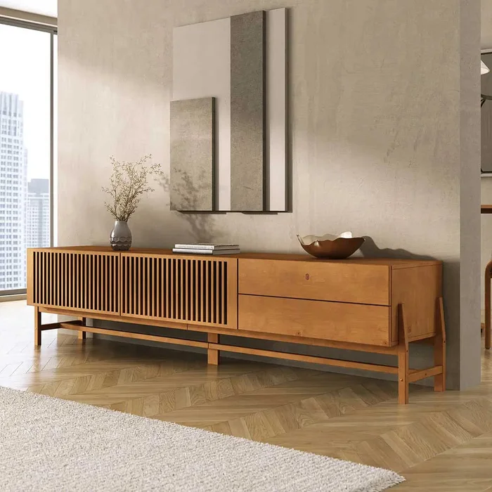Rack TV 220cm Ader - Madera Maciza en Madera natural - Muebles para TV, Uruguay | Balton, vista 3