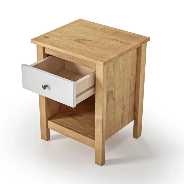 Mesa de Luz 1 Cajón 1 Nicho - Línea Maden - Blanco en Madera natural - Mesas de luz, Uruguay | Ecowood, vista 3
