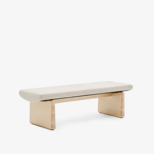 Banco Topaz de chenilla beige y madera maciza de fresno - con acabado natural 150cm FSC 100% en Beige - Butacas, banquetas y puffs, Uruguay | Kavehome