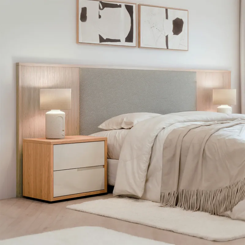 Respaldo Queen Tapizada Liam - Moderna - Hanover en Beige, Marrón - Respaldos de cama, Uruguay | Rústico Hogar