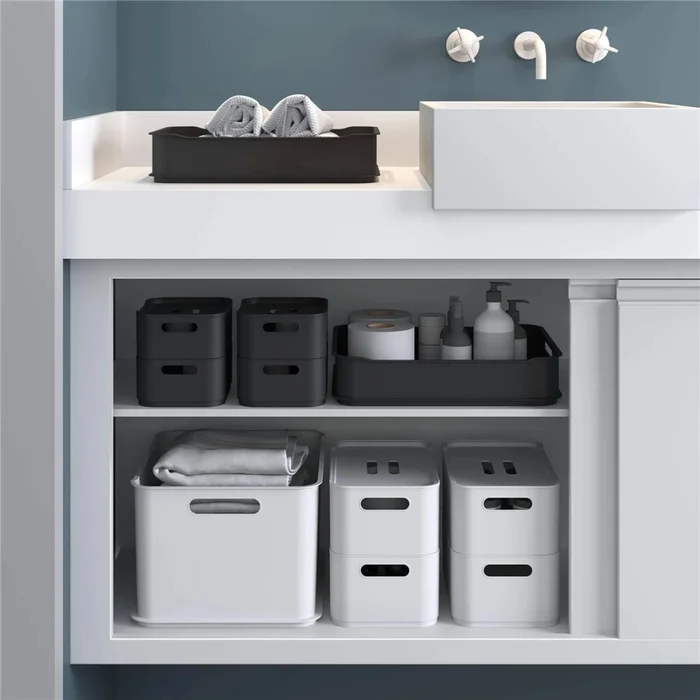 CESTO C/TAPA PLASTICO RECTANGULAR 18.5x15x8CM NATURAL en Blanco - Canastos, Uruguay | Decohogar, vista 2