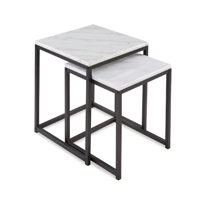 SET 2 MESAS METAL/MARMOL BLANCO Y NEGRO 45x45x52CM 40X40X45CM en Multicolor - Mesas de arrimo, Uruguay | Koz