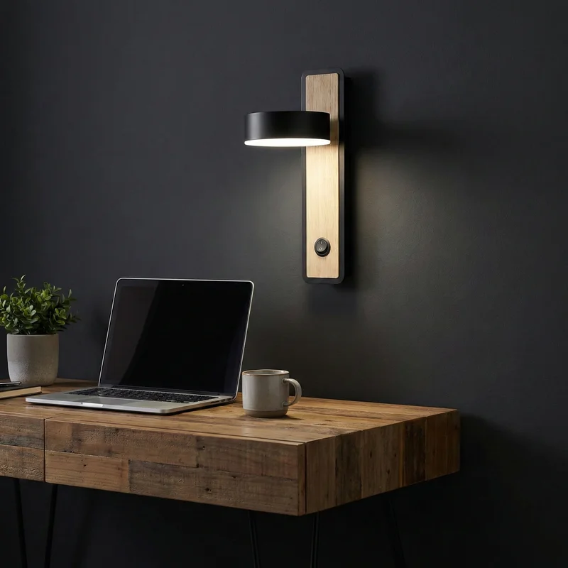 Aplique de Pared Nordic Beam en Negro y Madera Clara - Iluminación, Uruguay | La Perla, vista 3