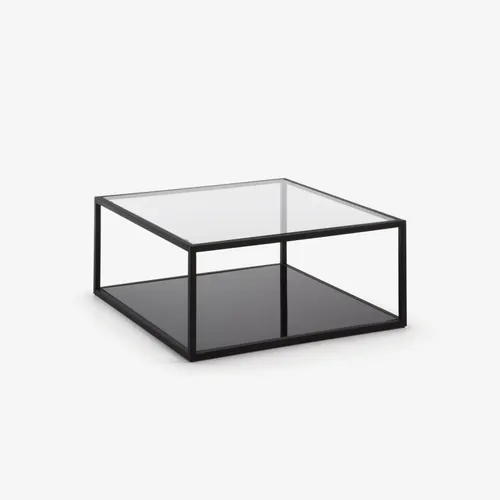 Mesa de centro Blackhill - 80 x 80 cm cristal y acero acabado negro en Negro - Mesas de living, Uruguay | Kavehome