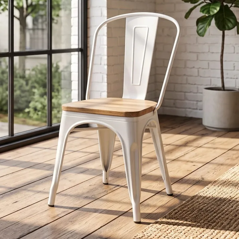 Silla asiento de Metal Madera Tolix - Blanco en Blanco - Sillas, Uruguay | Ecowood