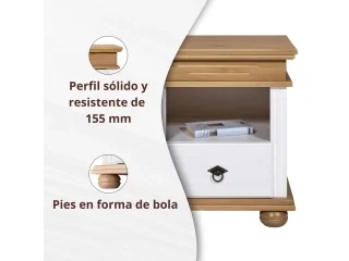 Mesa de luz con nicho 1C Madera maciza en Acabado: Pintura UV Washed White (Blanco lavado) - Mesas de luz, Uruguay | Quesal, vista 4