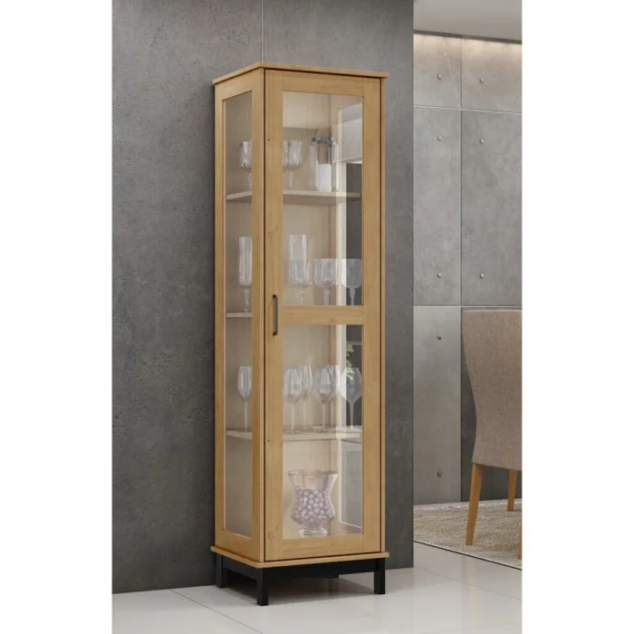 Vitrina Estantería 1 Puerta Línea Madrid en Madera natural - Aparadores y recibidores, Uruguay | Aihaus