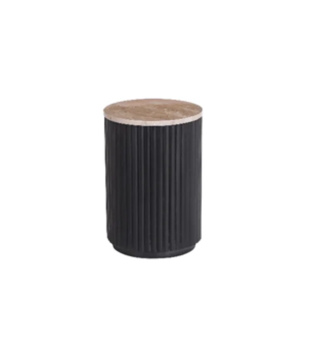 MESA LATERAL VERONA CILINDRO MADERA CHARCOAL Y MARMOL BLACK MARCINO en Negro - Mesas de arrimo, Uruguay | Más Infinito Casa