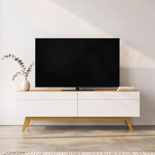 Rack para TV Stand Classic 1.4 - Linea Manhattan - Natural/Blanco en Blanco - Muebles para TV, Uruguay | Rústico Hogar